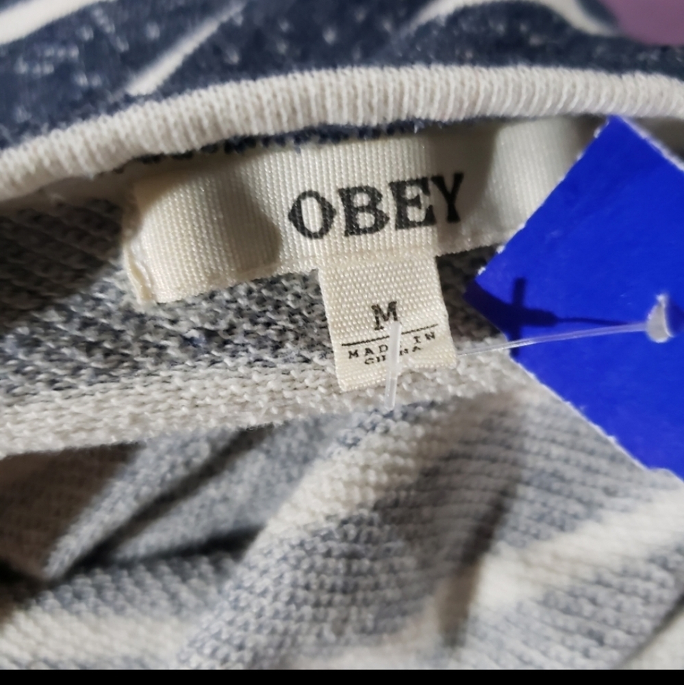 Obey Top Womens Long Sleeve Shirt Striped Blue Anchor Medium Spray Paint NEW - Picture 10 of 10